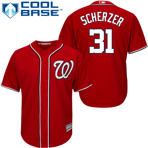 Nationals #31 Max Scherzer Red Cool Base Stitched Youth MLB Jersey - Click Image to Close